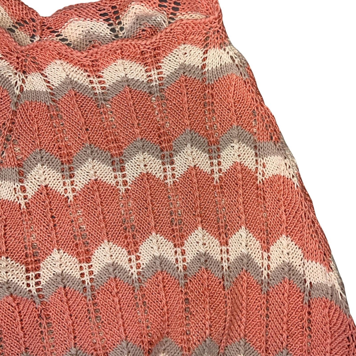 VTG 90s PEACH PINK WHITE CHEVRON OFF-SHOULDER BATWING OVERSIZED KNIT JUMPER L 16