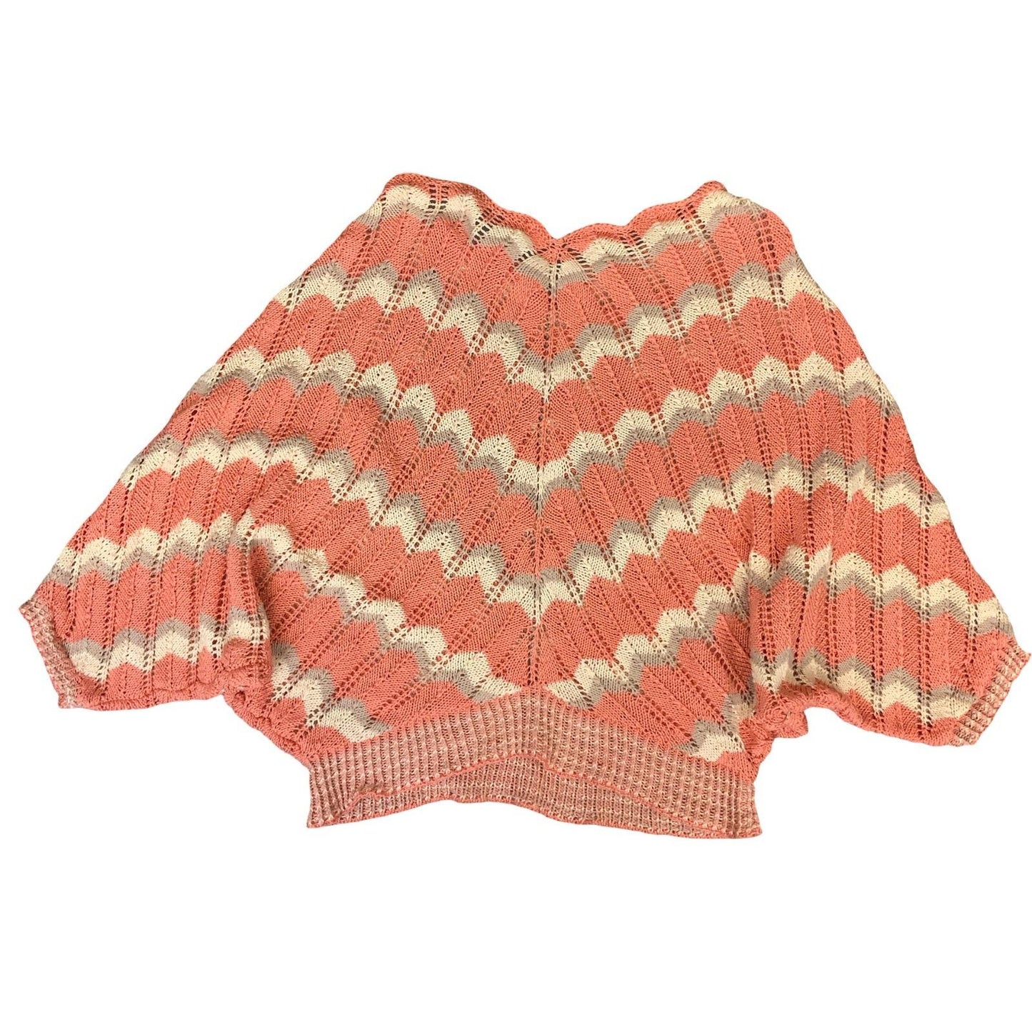 VTG 90s PEACH PINK WHITE CHEVRON OFF-SHOULDER BATWING OVERSIZED KNIT JUMPER L 16