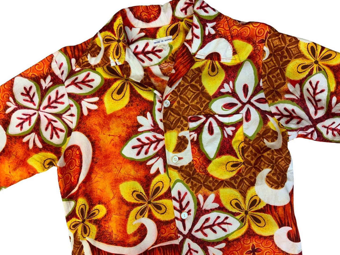VTG 60s 70s HAWAIIAN MADE ALOHA SHIRT COTTON TIKI ROCKABILLY HAWAII SURFER SMALL
