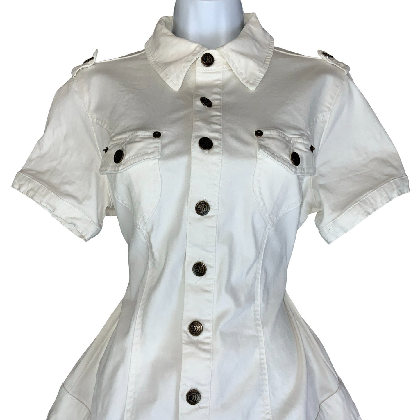 VTG 90s 'BUFFALO LONDON' WHITE DROP WAIST MINI DENIM CARGO POCKETS DRESS S M 12