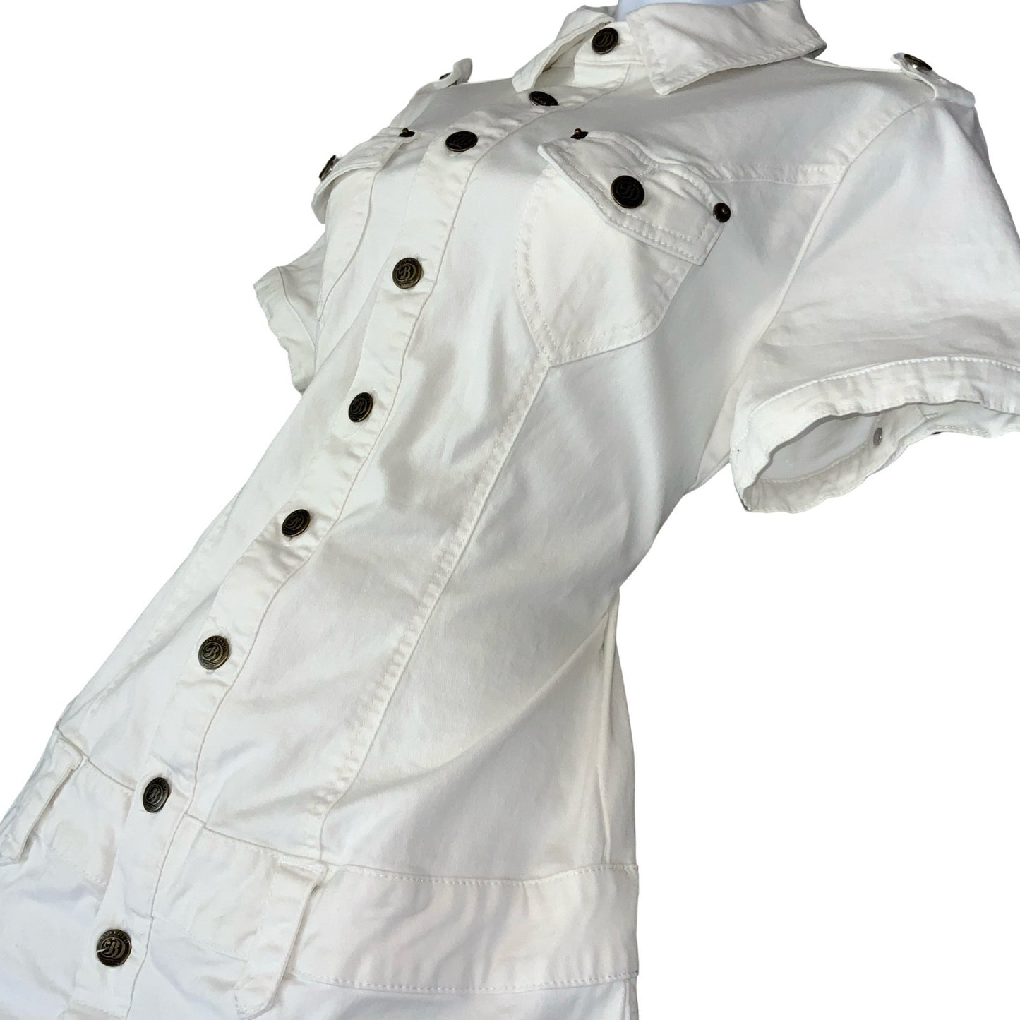 VTG 90s 'BUFFALO LONDON' WHITE DROP WAIST MINI DENIM CARGO POCKETS DRESS S M 12