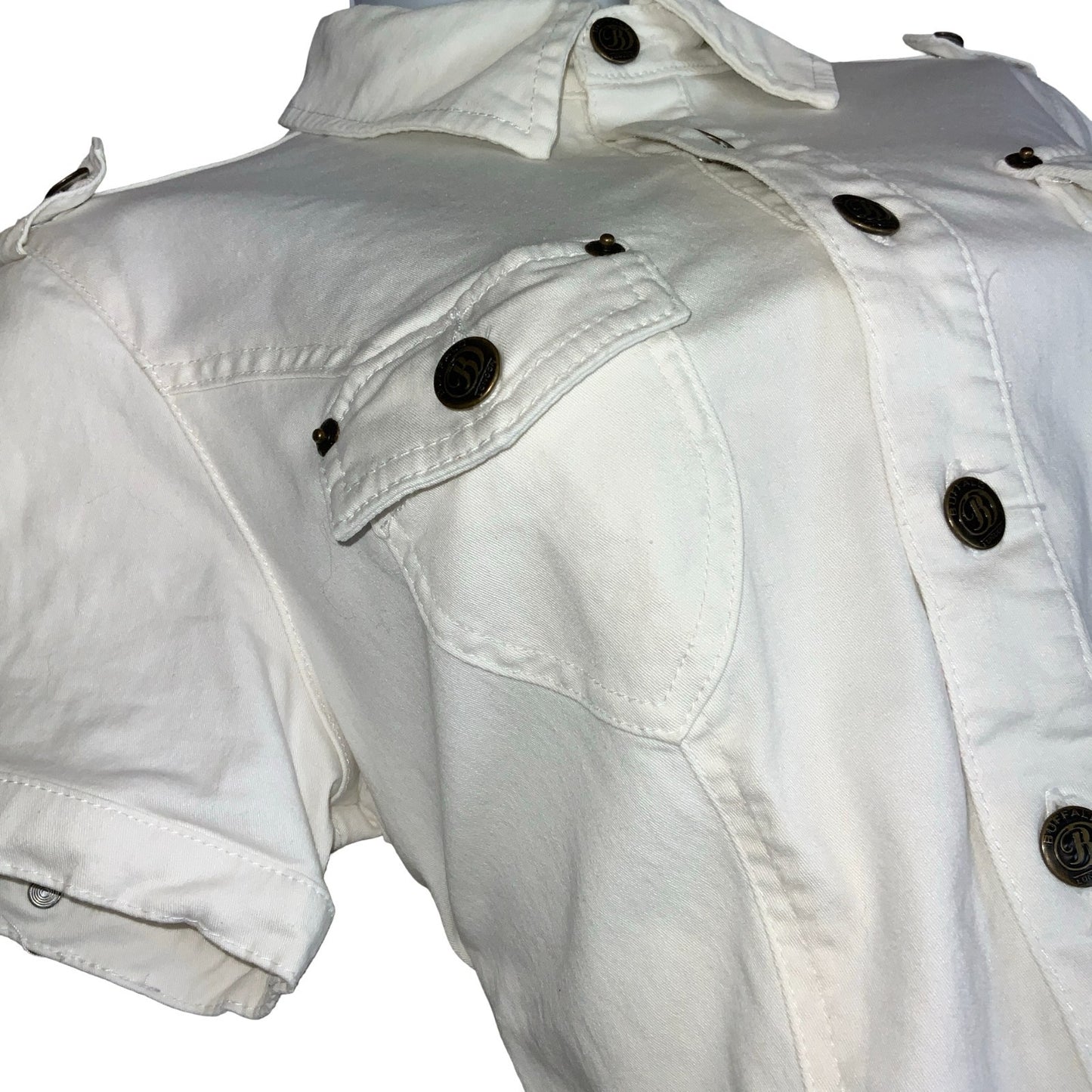VTG 90s 'BUFFALO LONDON' WHITE DROP WAIST MINI DENIM CARGO POCKETS DRESS S M 12