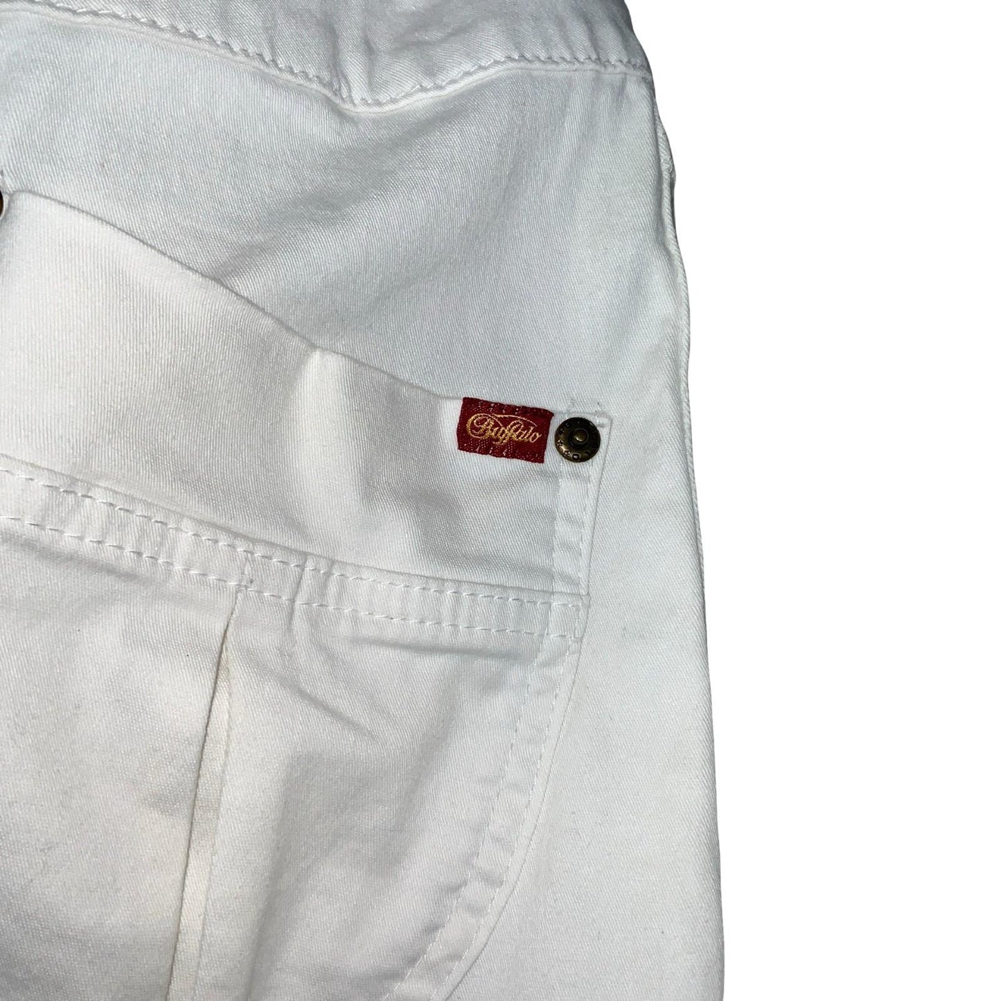 VTG 90s 'BUFFALO LONDON' WHITE DROP WAIST MINI DENIM CARGO POCKETS DRESS S M 12