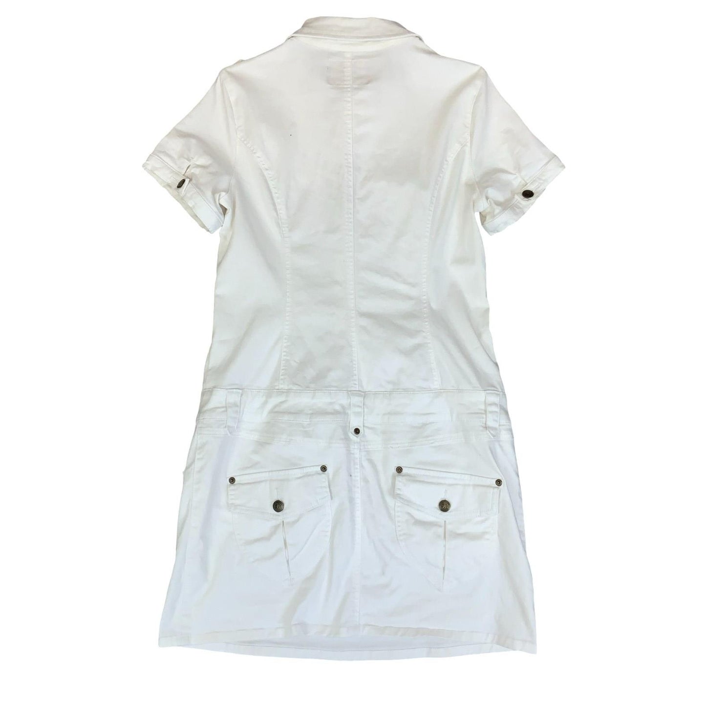 VTG 90s 'BUFFALO LONDON' WHITE DROP WAIST MINI DENIM CARGO POCKETS DRESS S M 12