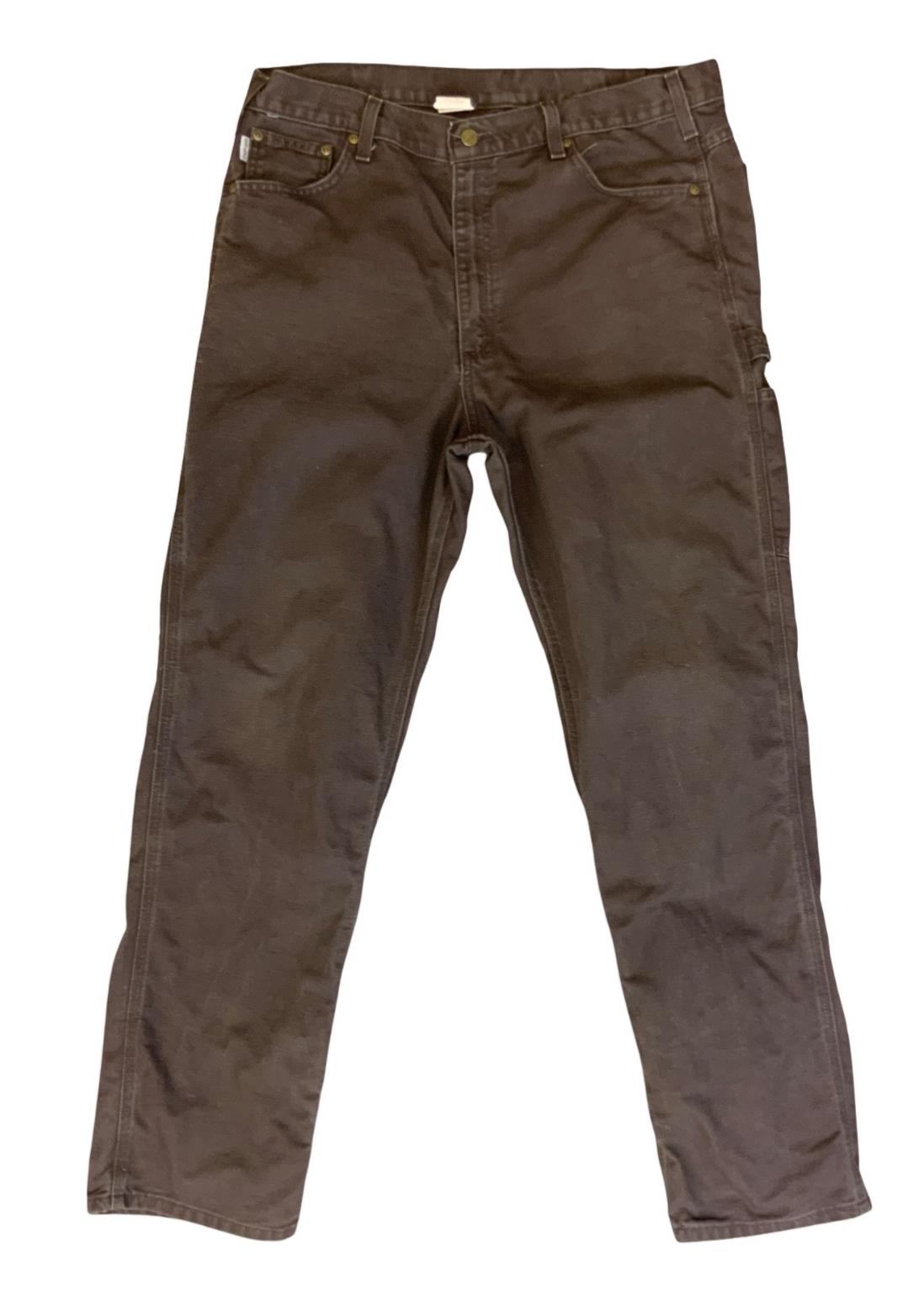 VTG CARHARTT HEAVY DUCK CANVAS BROWN WORKWEAR TROUSERS VGC 38”W 34”L
