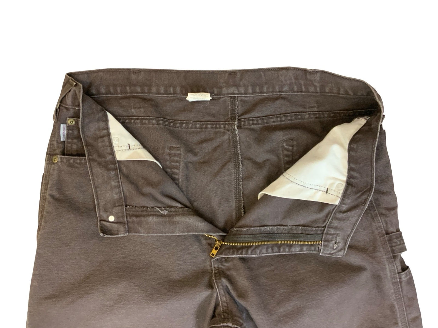 VTG CARHARTT HEAVY DUCK CANVAS BROWN WORKWEAR TROUSERS VGC 38”W 34”L