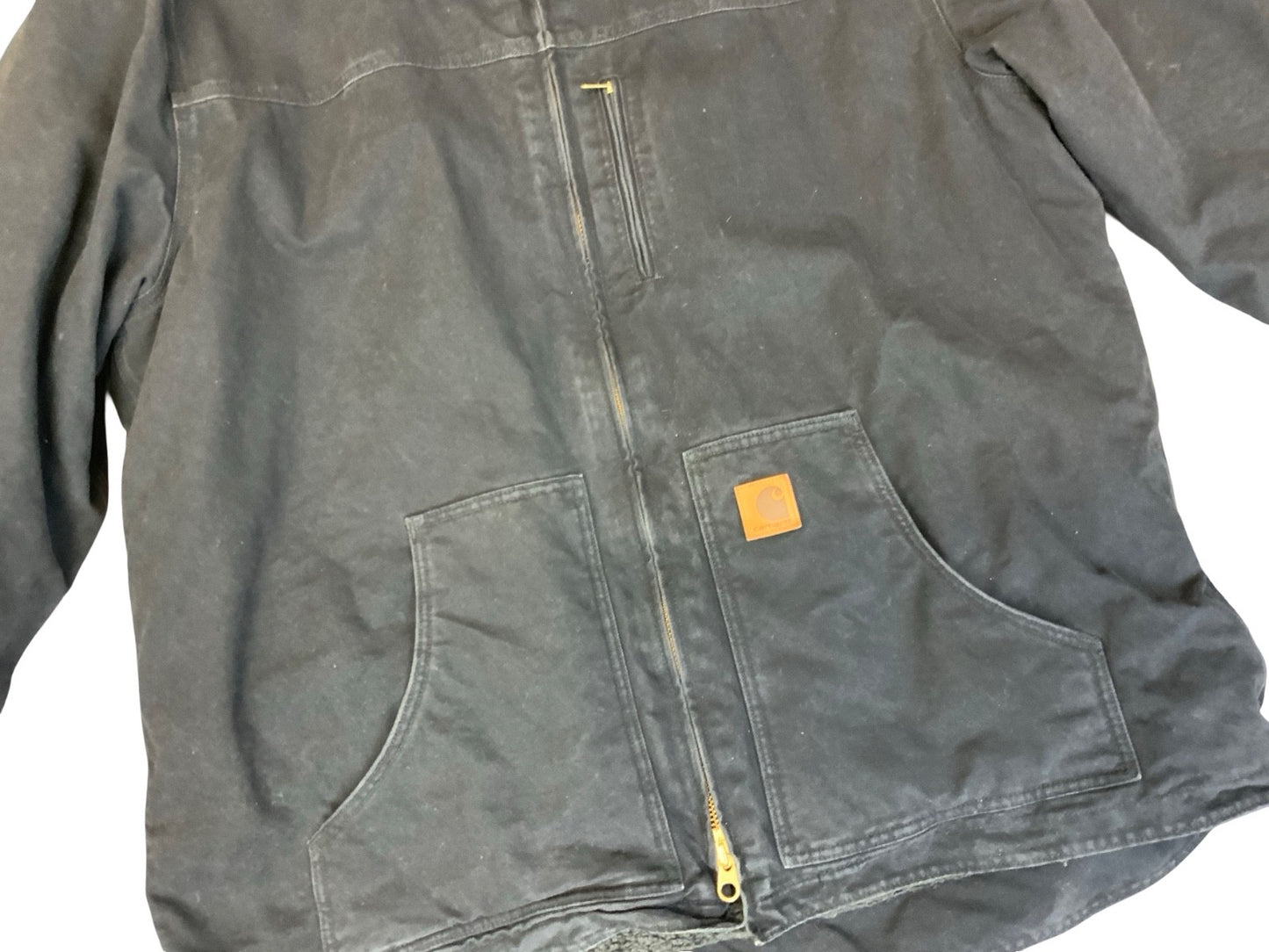 VTG CARHARTT HEAVY HEAVY DUCK CANVAS SHERPA LINED WORKWEAR JACKET BLACK 4XL