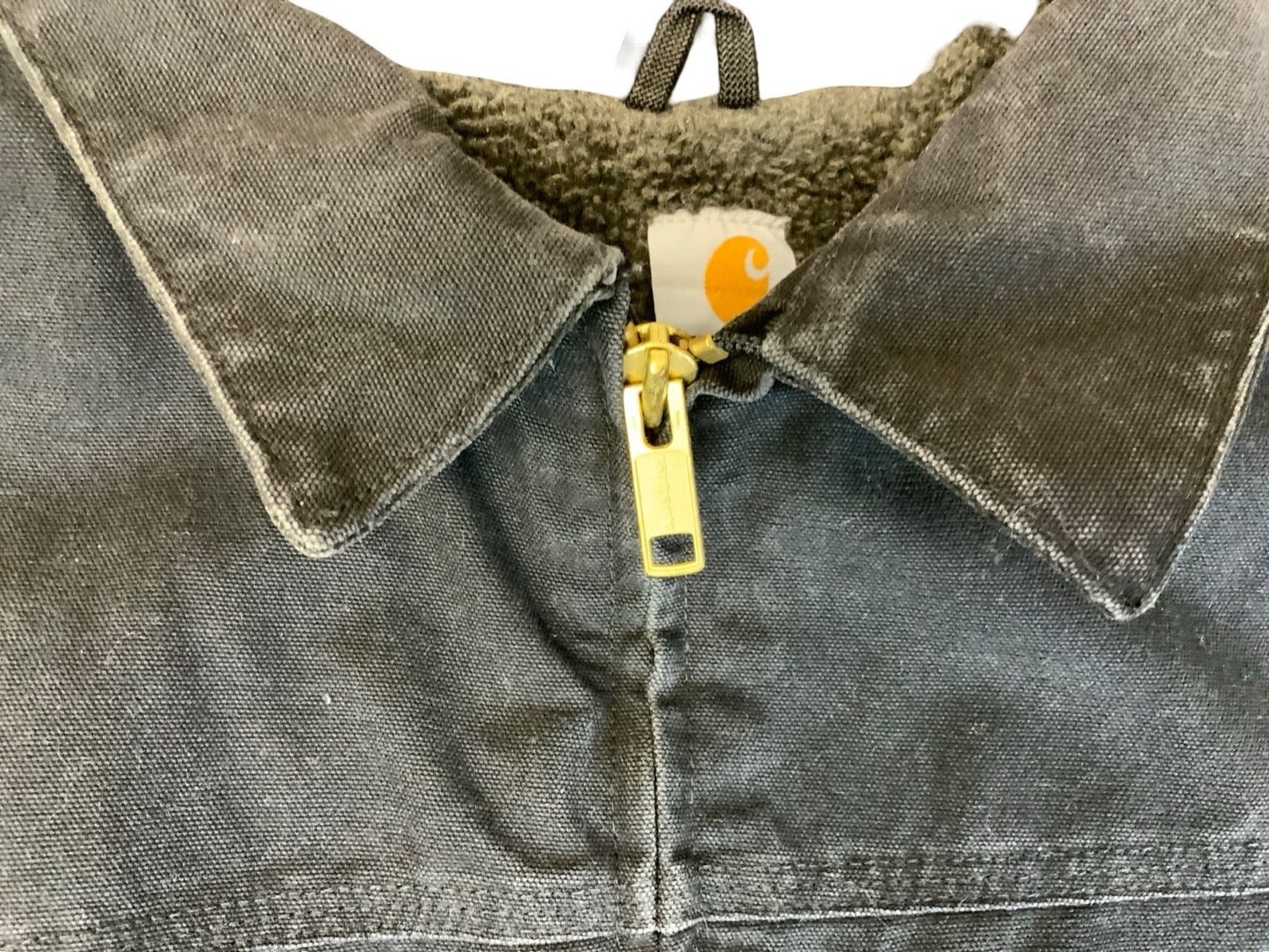 VTG CARHARTT HEAVY HEAVY DUCK CANVAS SHERPA LINED WORKWEAR JACKET BLACK 4XL