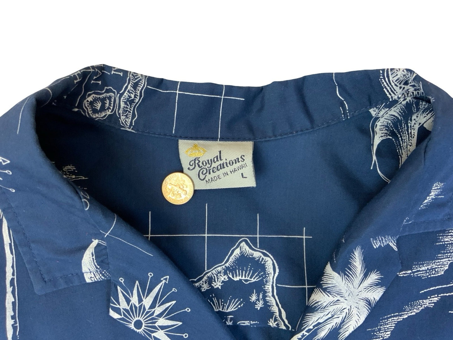 VTG ROYAL CREATIONS HAWAIIAN MADE ALOHA SHIRT COTTON TIKI ROCKABILLY LARGE