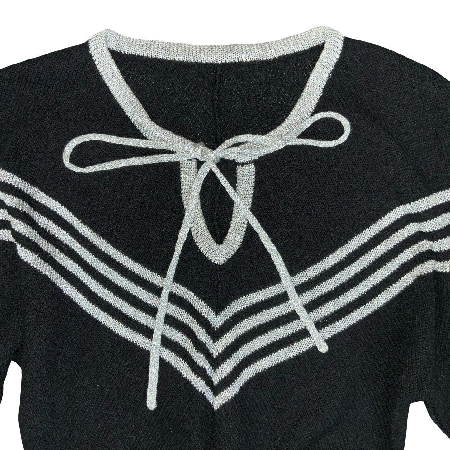 VTG 70S BLACK SILVER STRIPED SAILOR KNITTED BATWING CROPPED JUMPER TOP S 10