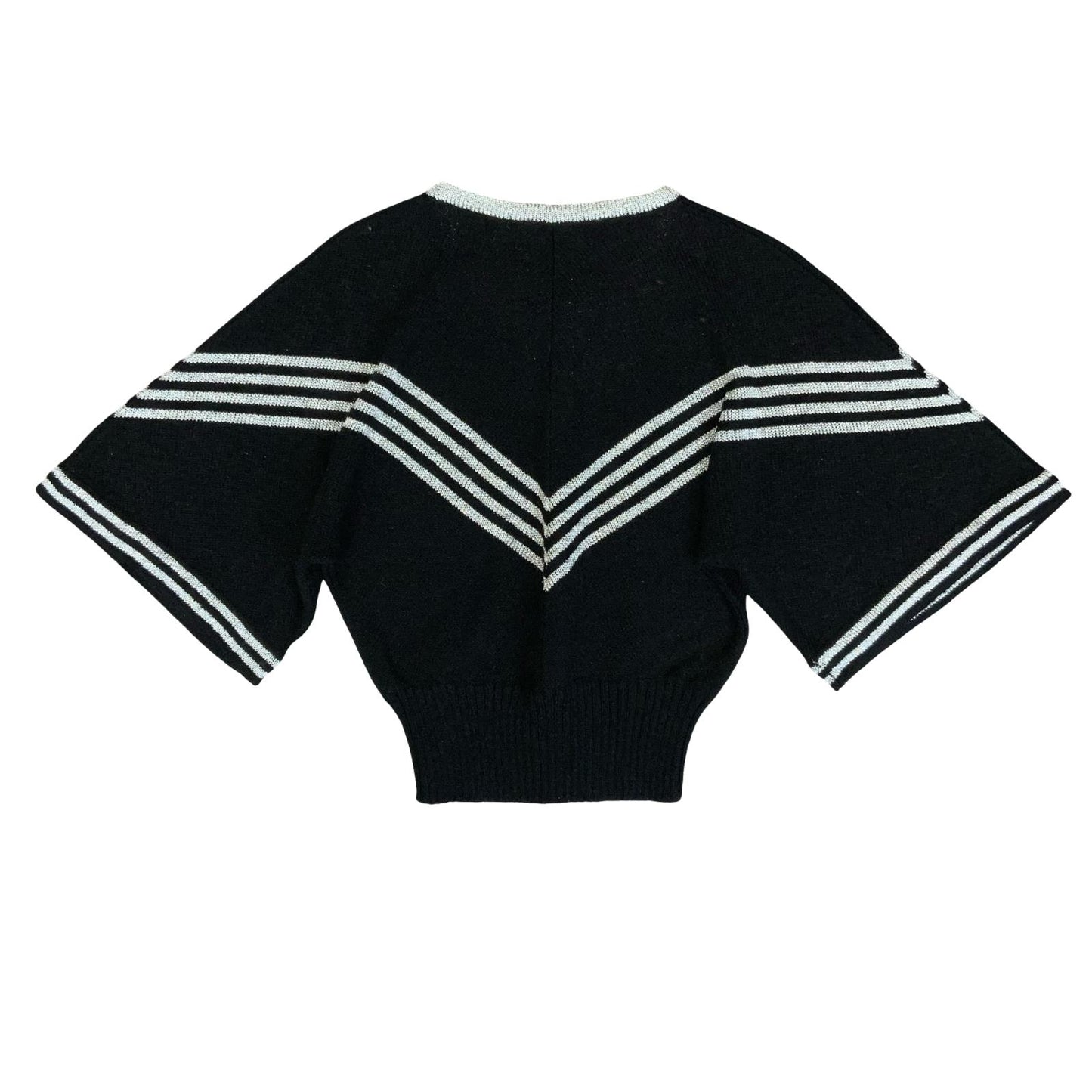 VTG 70S BLACK SILVER STRIPED SAILOR KNITTED BATWING CROPPED JUMPER TOP S 10
