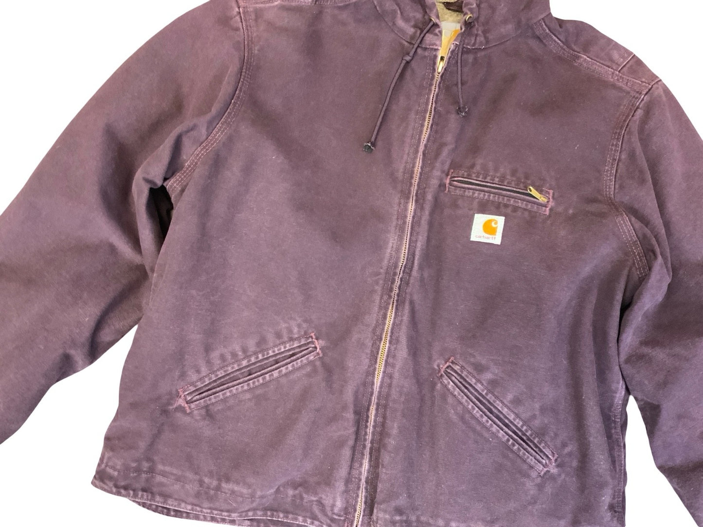 VTG LADIES CARHARTT HEAVY DUCK CANVAS SHERPA LINED WORKWEAR JACKET PURPLE XL