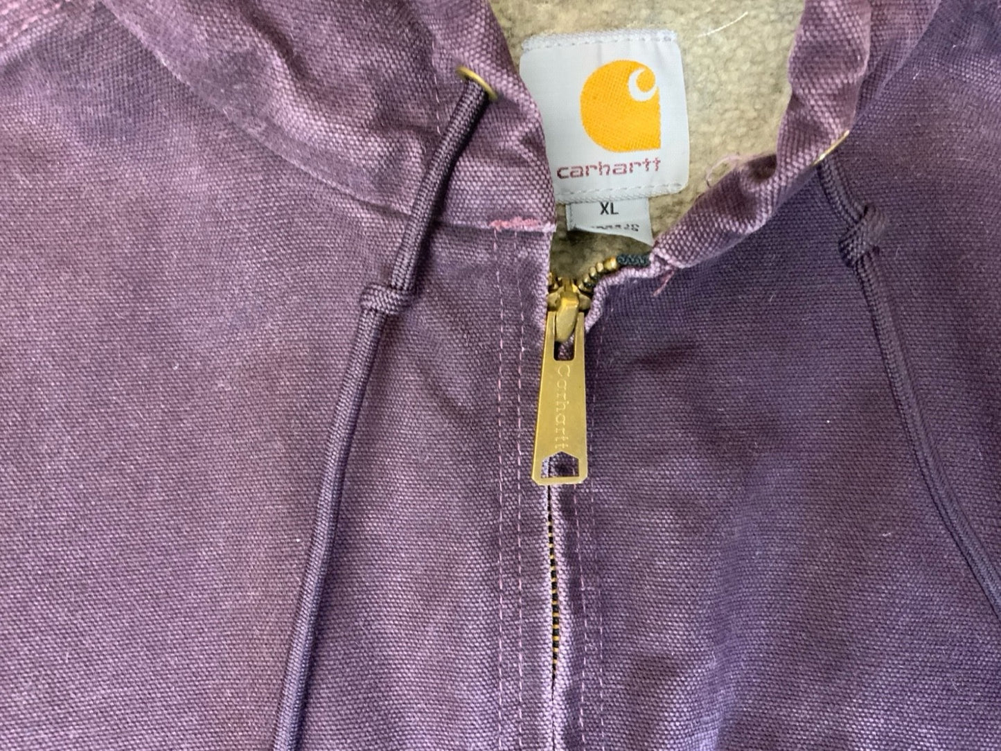 VTG LADIES CARHARTT HEAVY DUCK CANVAS SHERPA LINED WORKWEAR JACKET PURPLE XL
