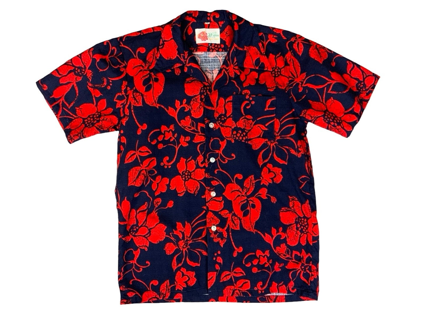 VTG HIBIA BARK CLOTH HAWAIIAN MADE ALOHA SHIRT TIKI ROCKABILLY SMALL