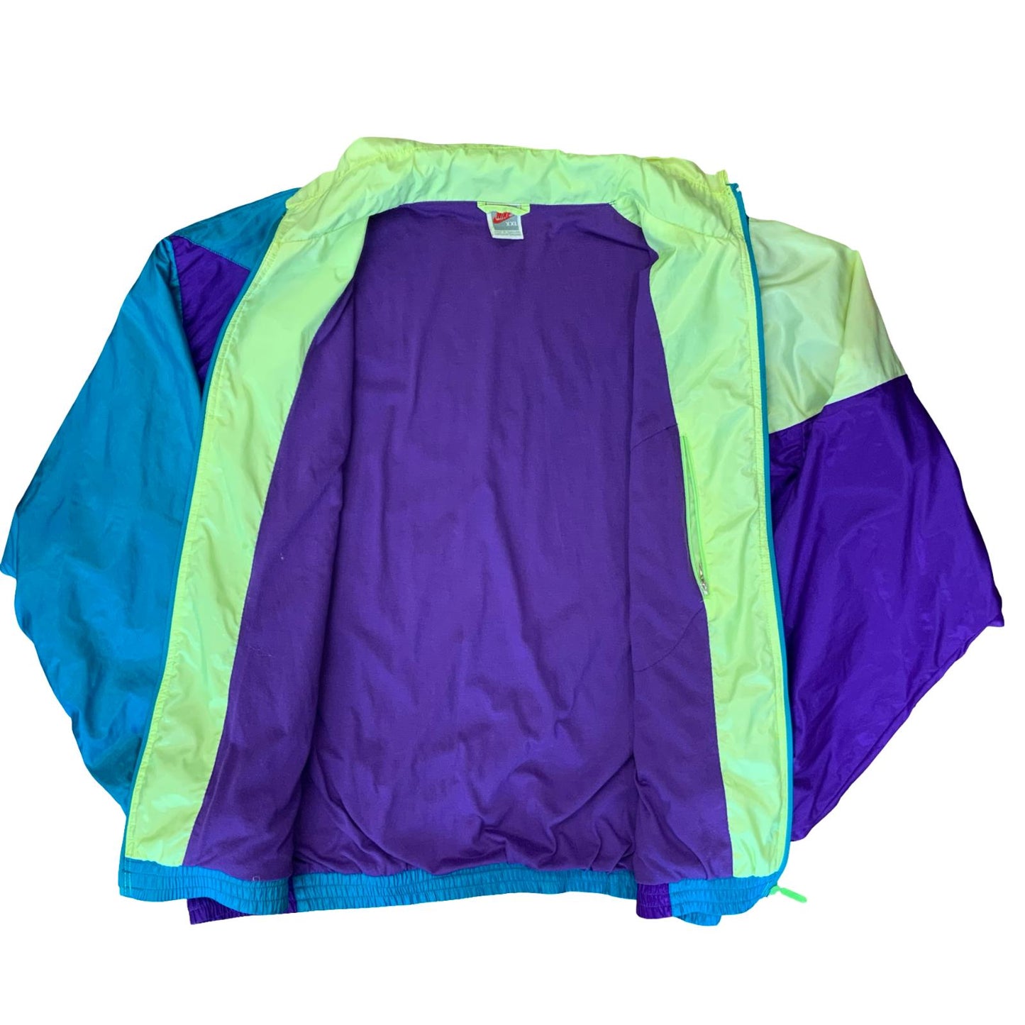 VTG 80s 90s 'NIKE' RARE BLUE GREEN PURPLE COLOUR-BLOCK WINDBREAKER JACKET 3XL