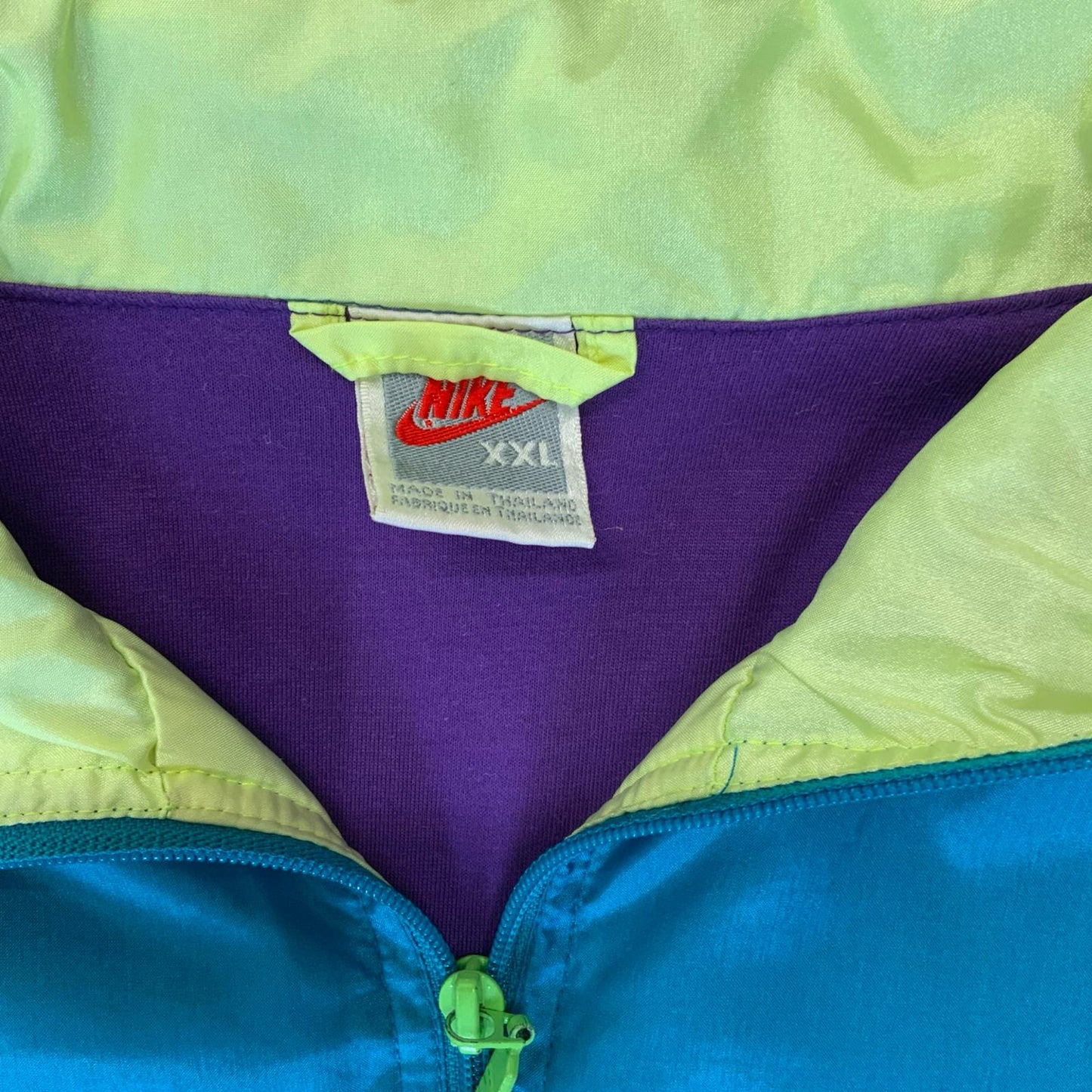 VTG 80s 90s 'NIKE' RARE BLUE GREEN PURPLE COLOUR-BLOCK WINDBREAKER JACKET 3XL