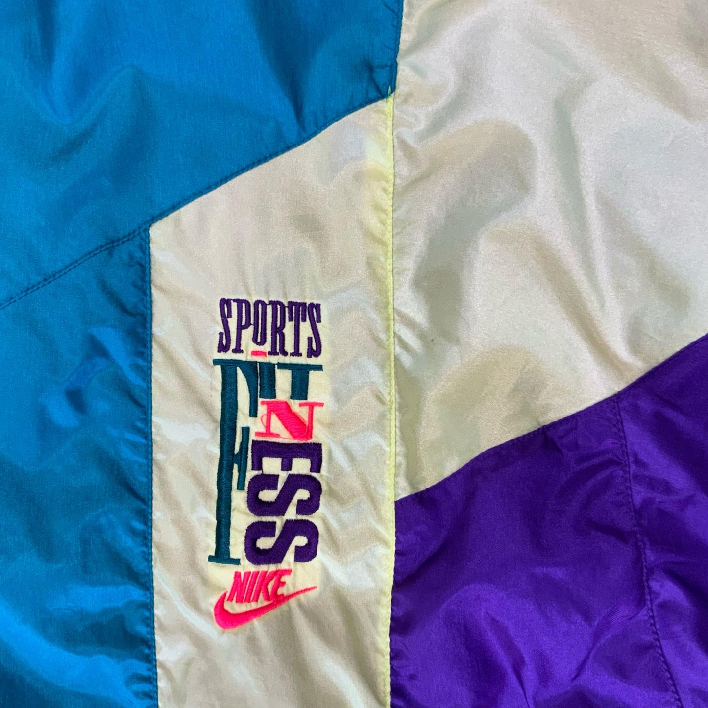 VTG 80s 90s 'NIKE' RARE BLUE GREEN PURPLE COLOUR-BLOCK WINDBREAKER JACKET 3XL