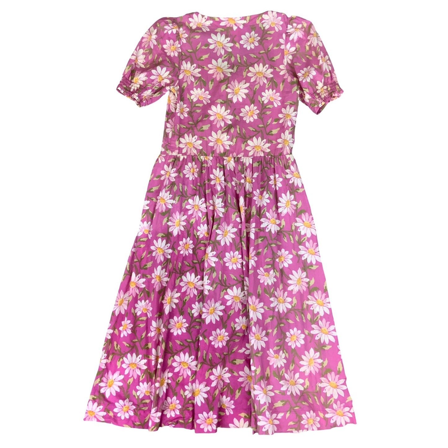 VTG 80s 'LAURA ASHLEY' PINK WHITE FLORAL DAISY ROMANTIC PUFF SLEEVE MIDI DRESS S