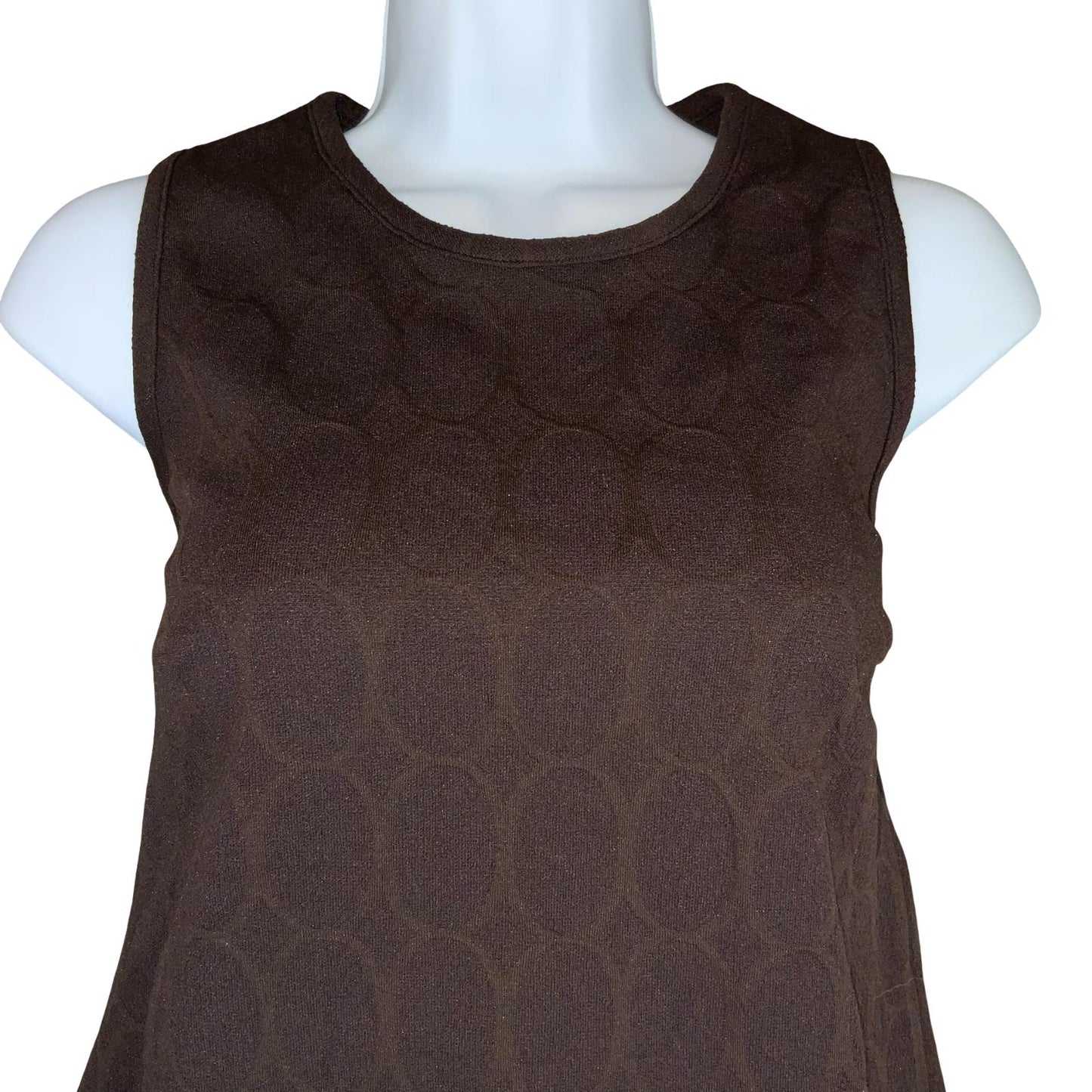VTG 90s Y2K 'MISS SIXTY' BROWN GEOMETRIC PATTERNED MINI SLEEVELESS SHIFT DRESS S