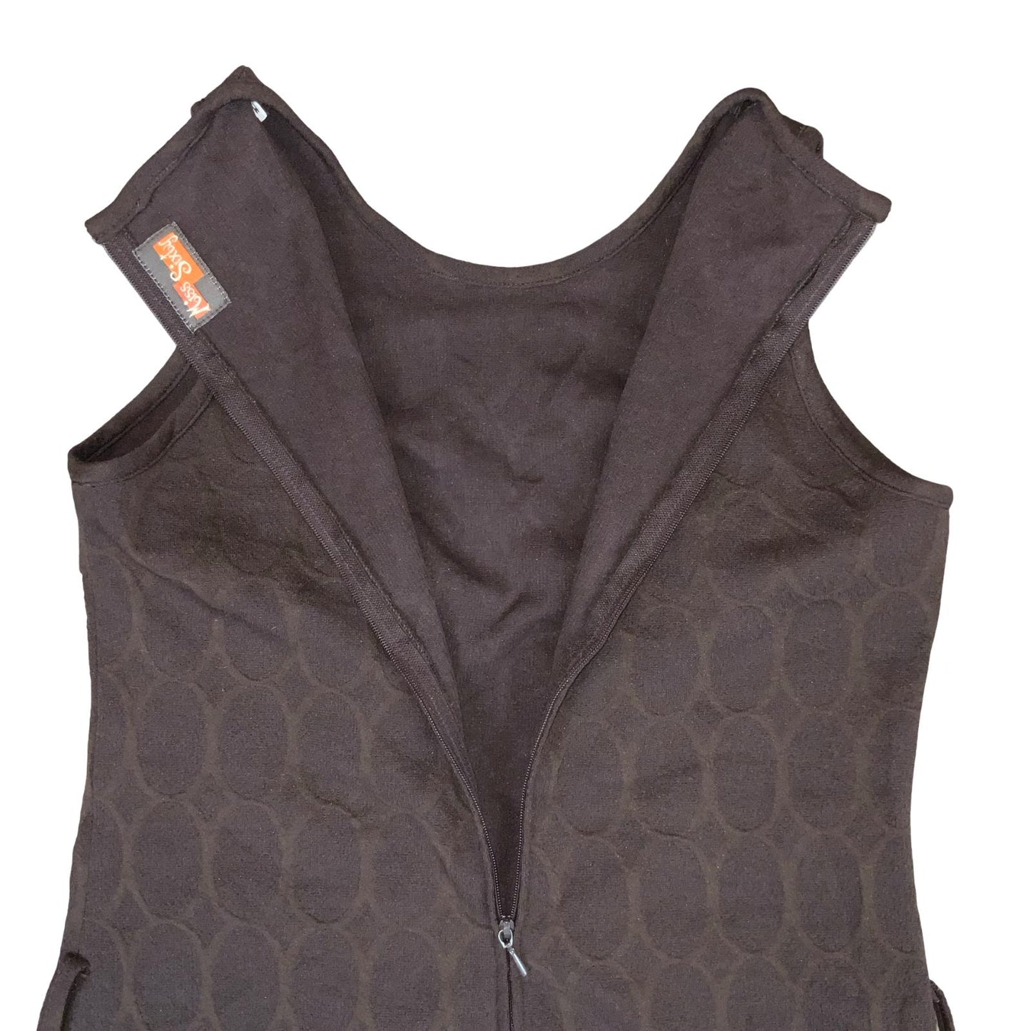 VTG 90s Y2K 'MISS SIXTY' BROWN GEOMETRIC PATTERNED MINI SLEEVELESS SHIFT DRESS S