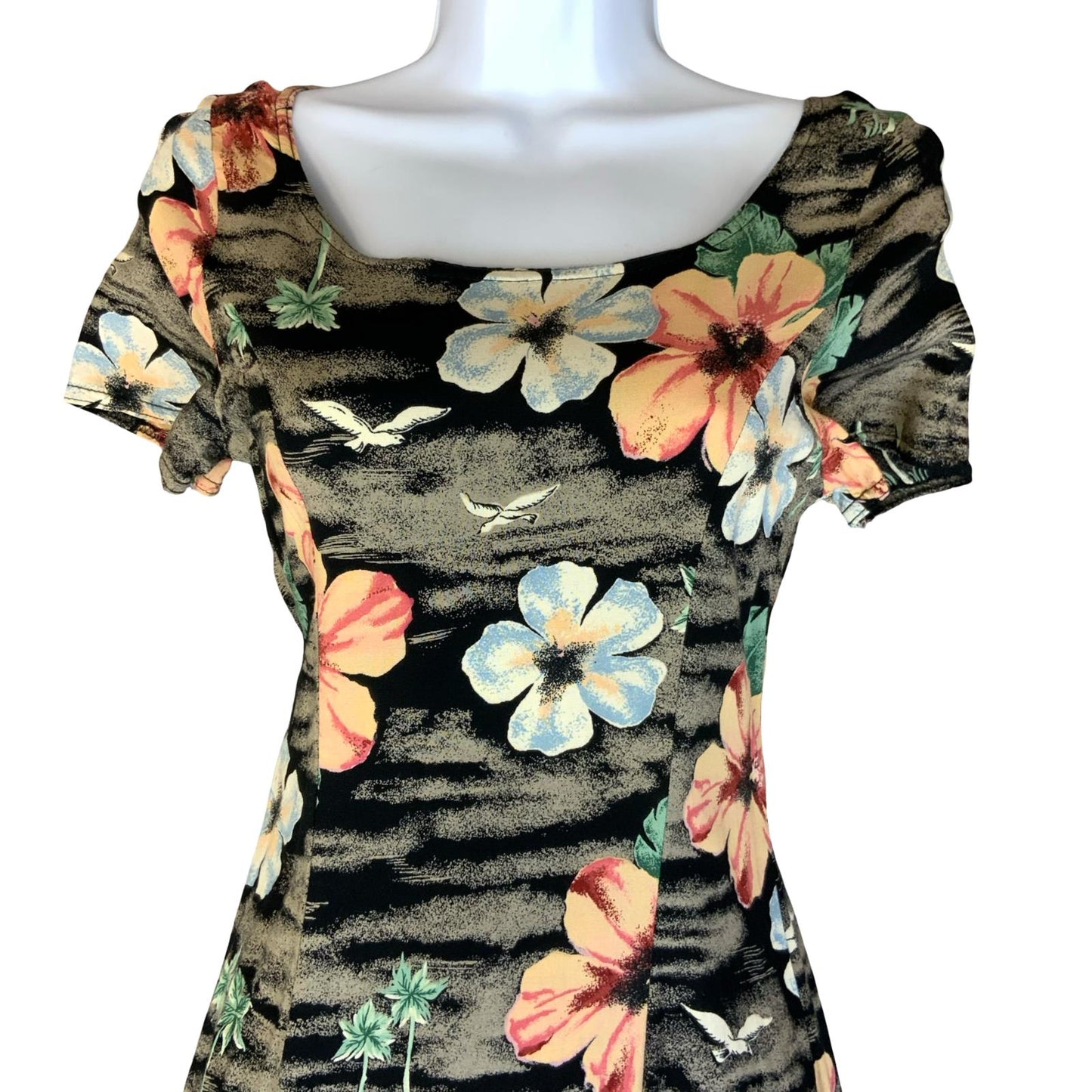 VTG 90s Y2K 'CALAMITY JAYNE' BLACK PINK FLORAL SPLIT SUMMER MAXI DRESS XS 6