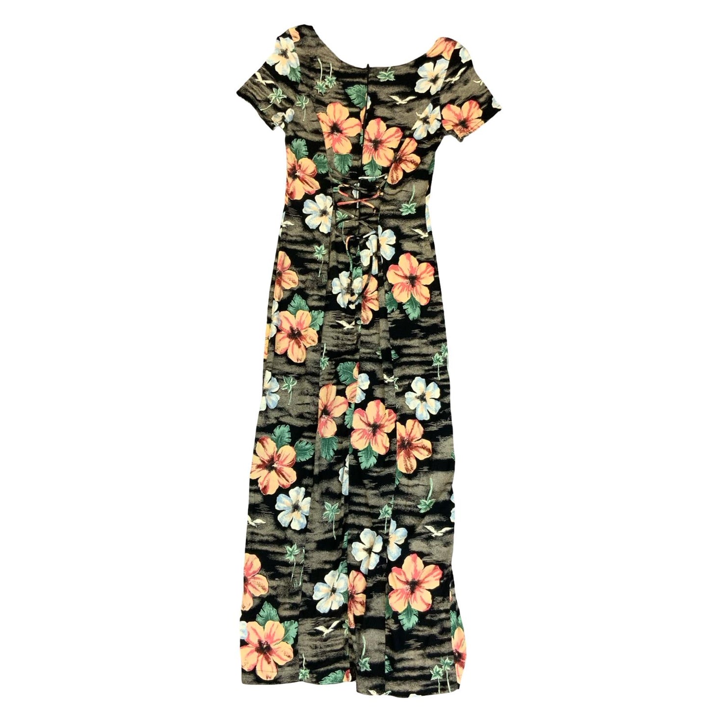 VTG 90s Y2K 'CALAMITY JAYNE' BLACK PINK FLORAL SPLIT SUMMER MAXI DRESS XS 6