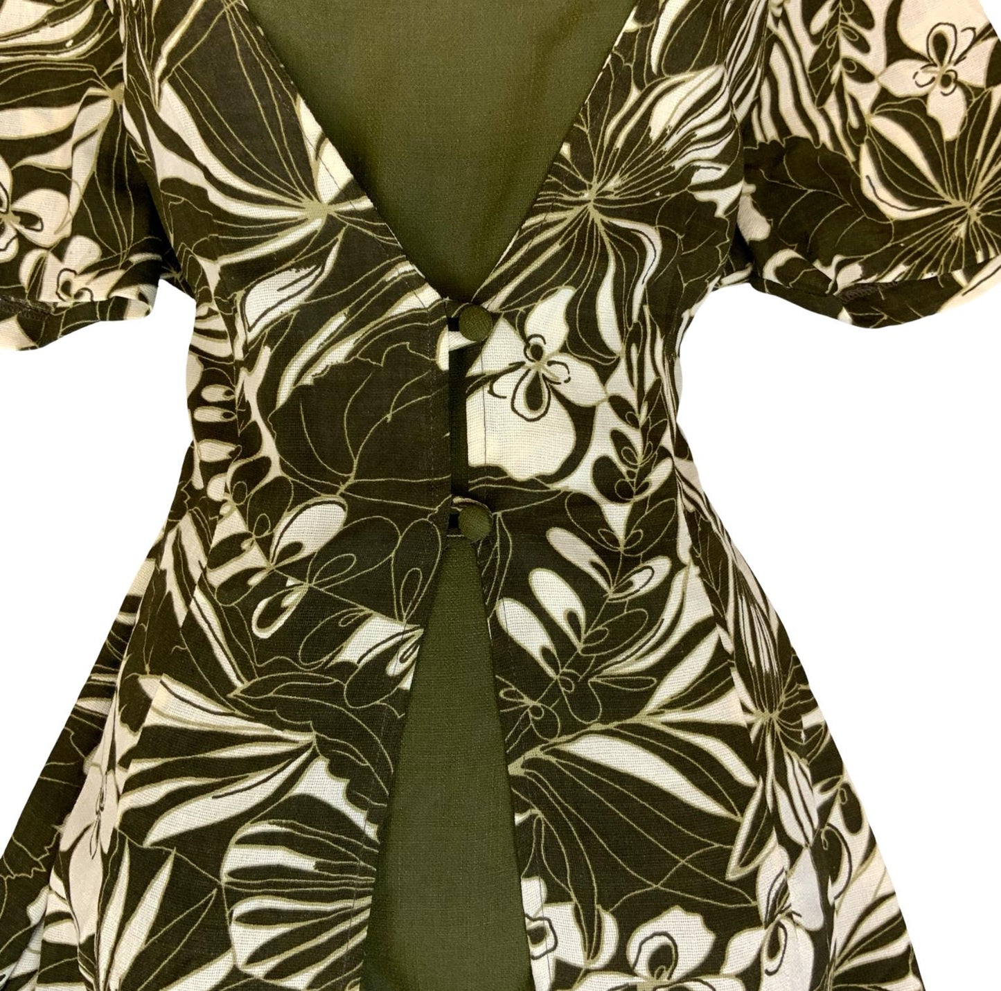 VTG 90s 'JOLIBEL' OLIVE GREEN WHITE FLORAL A-LINE LAYERED MAXI DRESS M