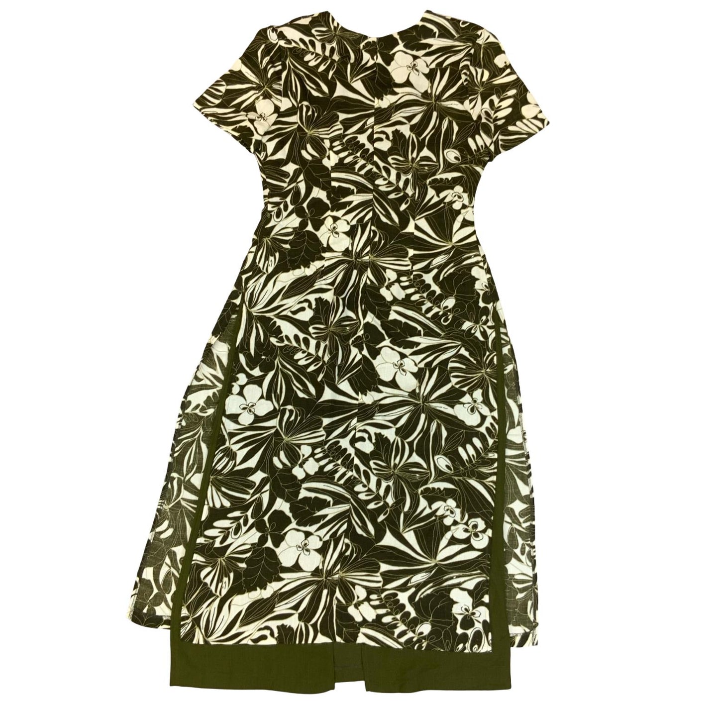 VTG 90s 'JOLIBEL' OLIVE GREEN WHITE FLORAL A-LINE LAYERED MAXI DRESS M