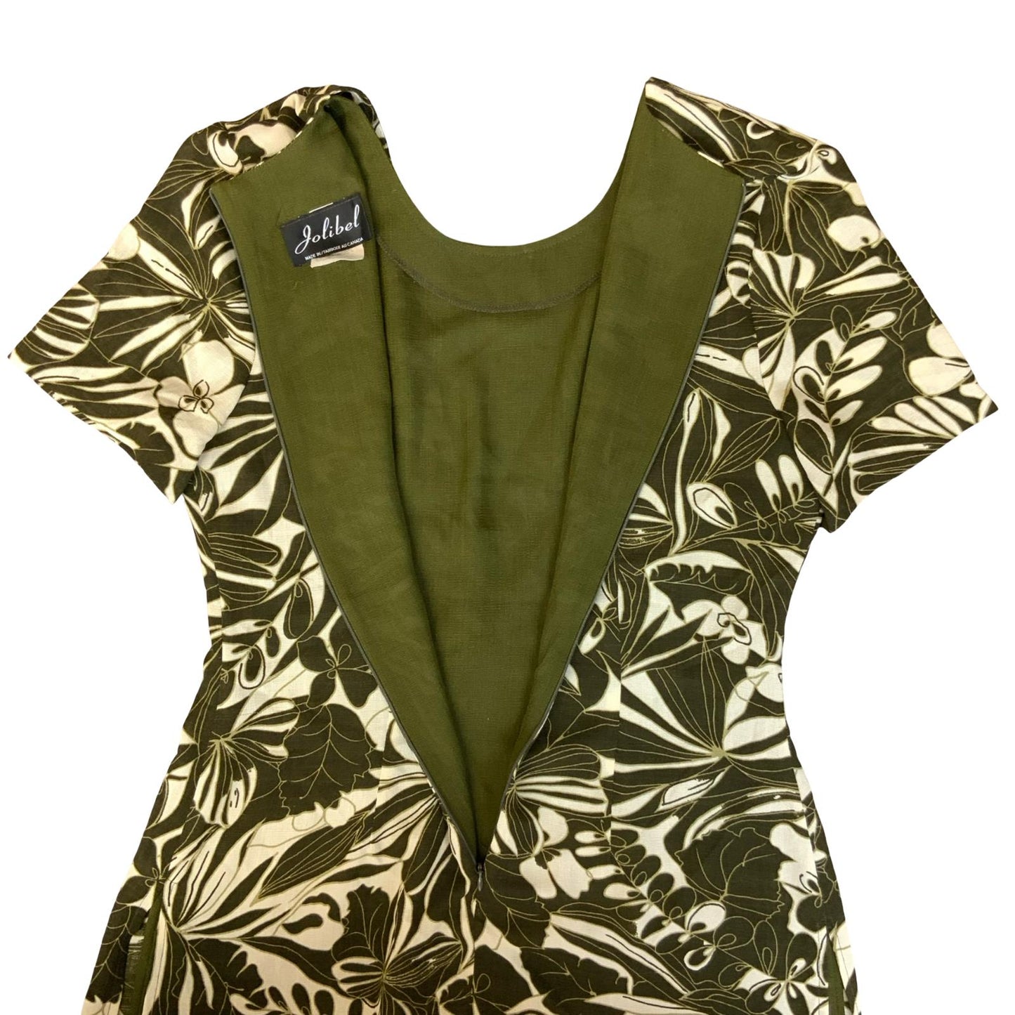 VTG 90s 'JOLIBEL' OLIVE GREEN WHITE FLORAL A-LINE LAYERED MAXI DRESS M
