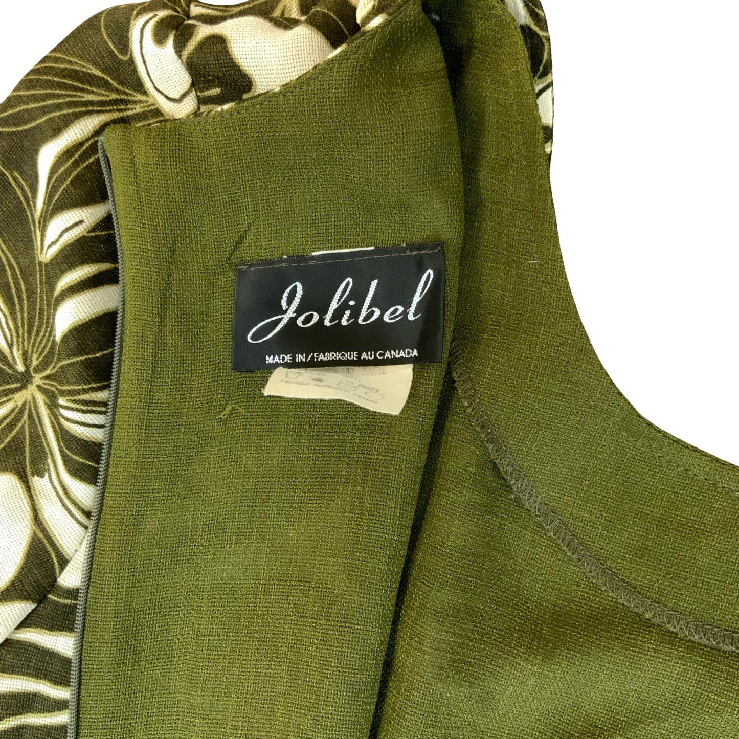 VTG 90s 'JOLIBEL' OLIVE GREEN WHITE FLORAL A-LINE LAYERED MAXI DRESS M