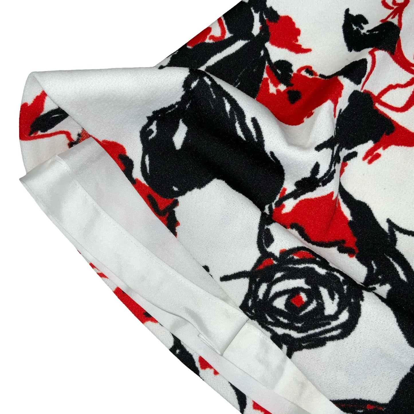 VTG 70s WHITE RED BLACK FLORAL ABSTRACT LINED MINI A-LINE SKATER SKIRT XS 4