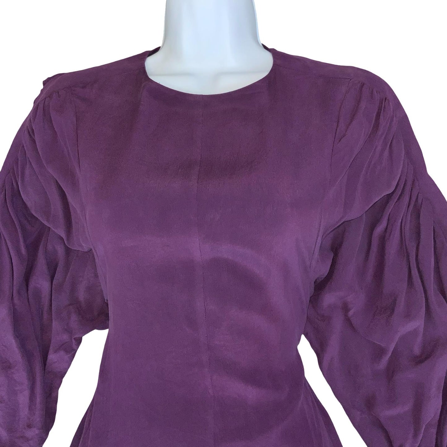 'SEE BY CHLOE' DEEP PURPLE PURE SILK PUFF SLEEVE MID-LENGTH EVENING DRESS S 10