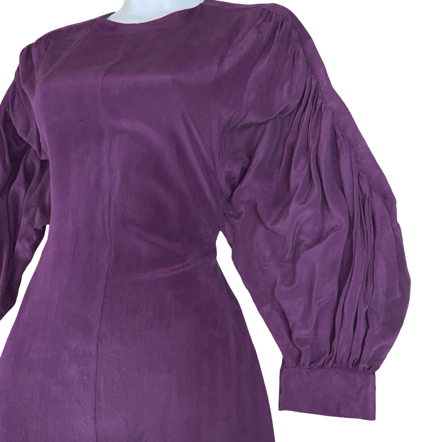 'SEE BY CHLOE' DEEP PURPLE PURE SILK PUFF SLEEVE MID-LENGTH EVENING DRESS S 10