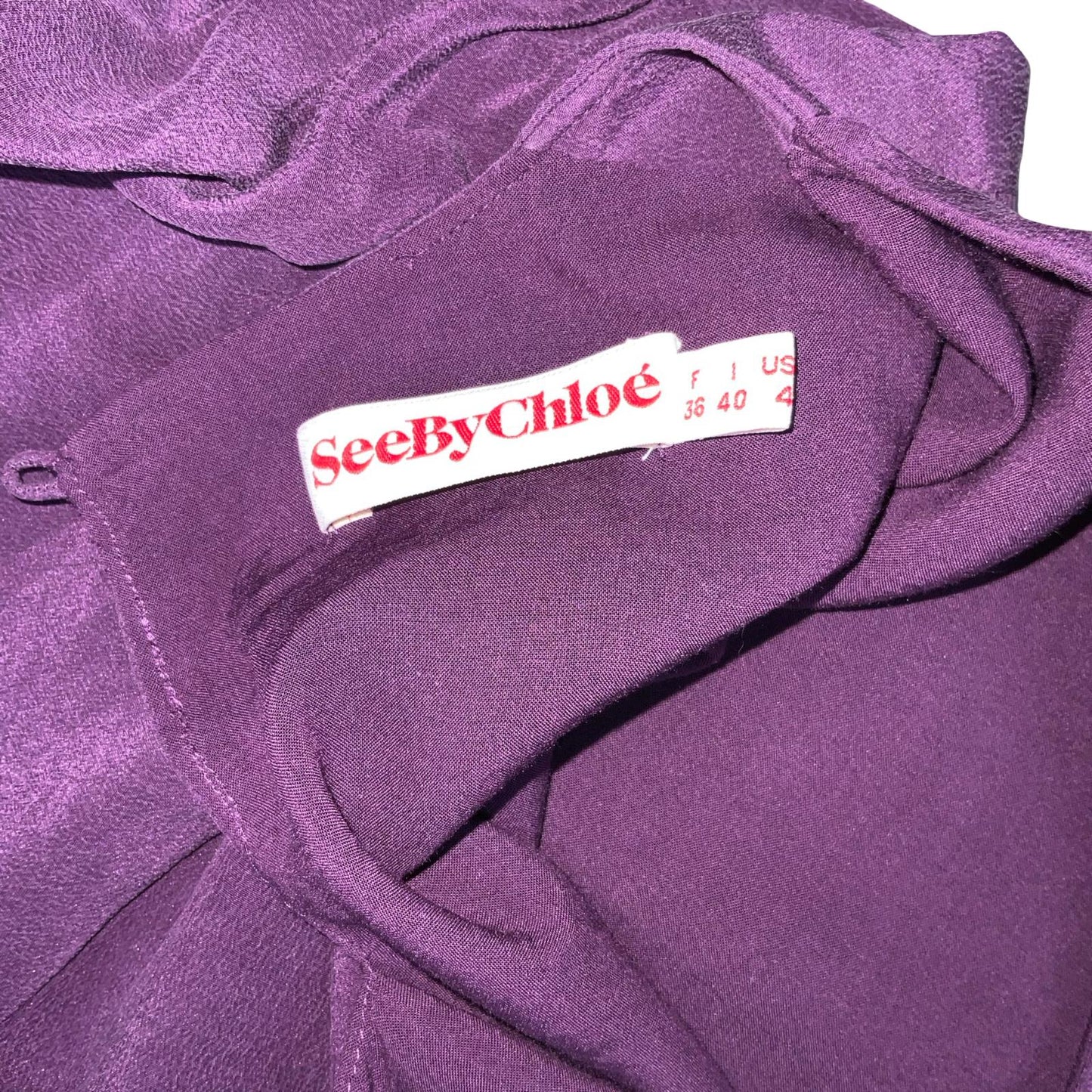 'SEE BY CHLOE' DEEP PURPLE PURE SILK PUFF SLEEVE MID-LENGTH EVENING DRESS S 10