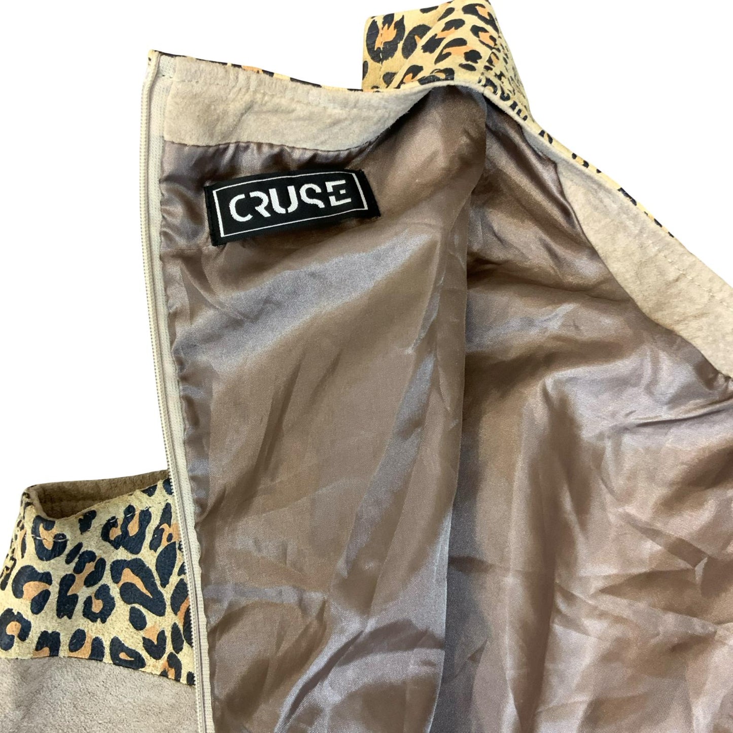 VTG 90s Y2K 'CRUSE' BEIGE SUEDE ANIMAL LEOPARD ZEBRA MINI PARTY DRESS S 10