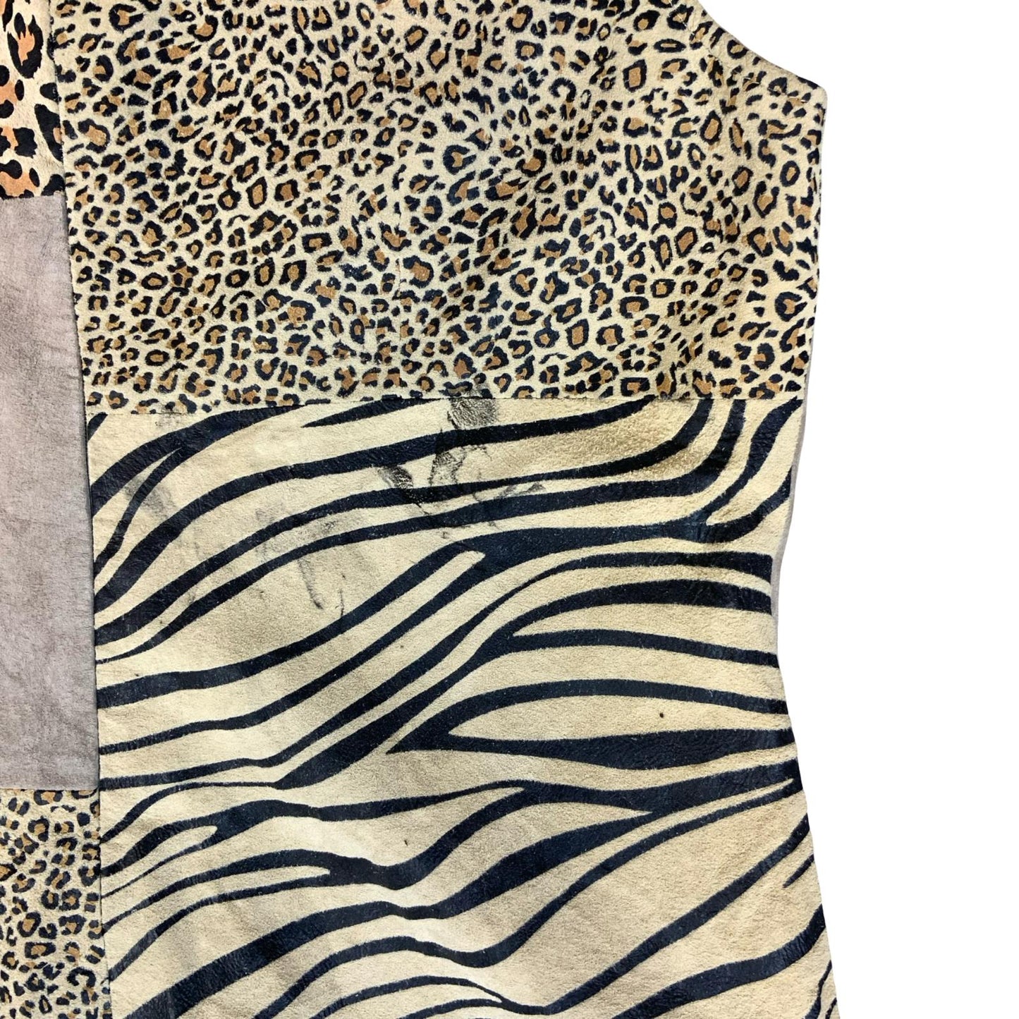 VTG 90s Y2K 'CRUSE' BEIGE SUEDE ANIMAL LEOPARD ZEBRA MINI PARTY DRESS S 10