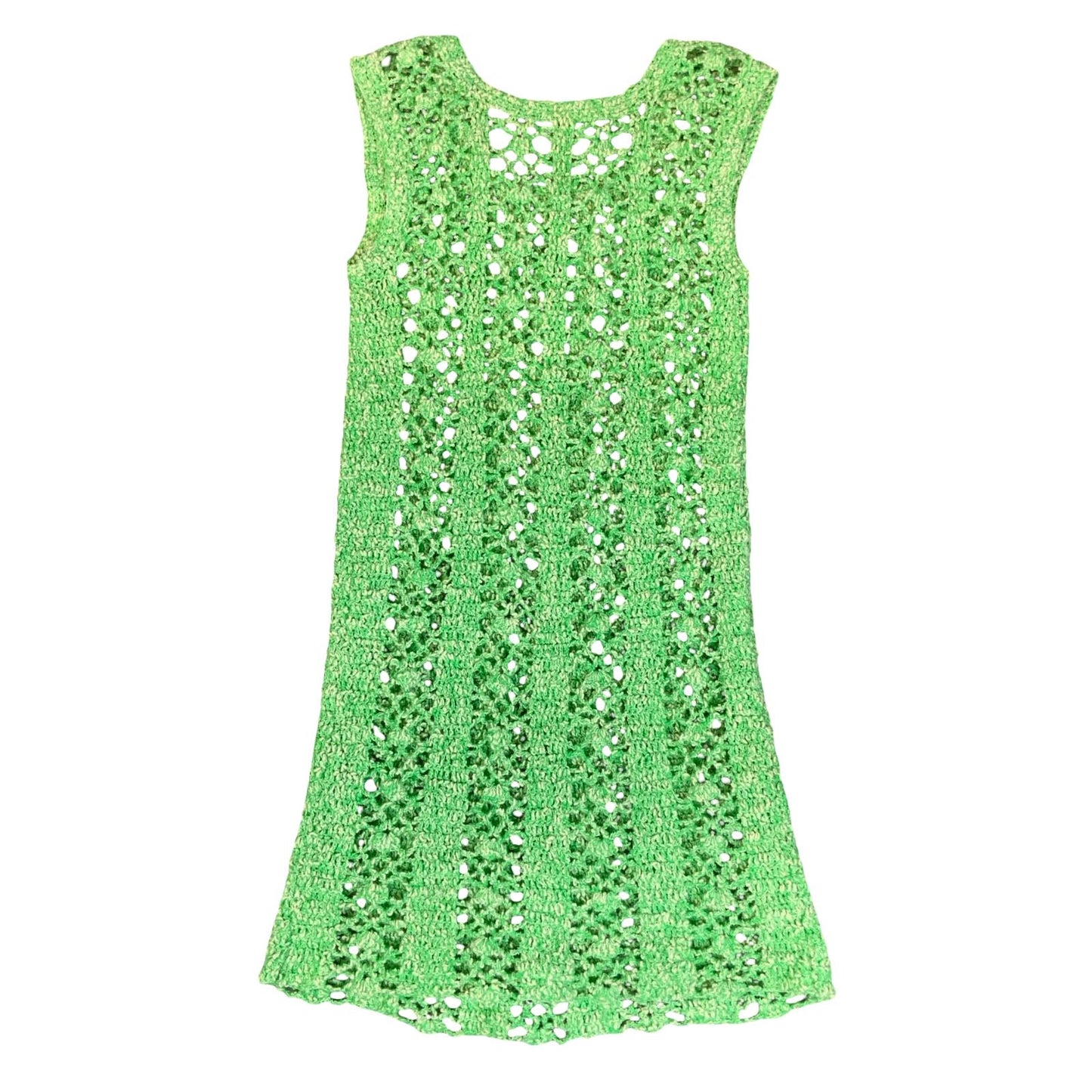 VTG 90s y2k GREEN CROCHET BEACH PARTY SUMMER TUNIC MINI FITTED DRESS SMALL 8