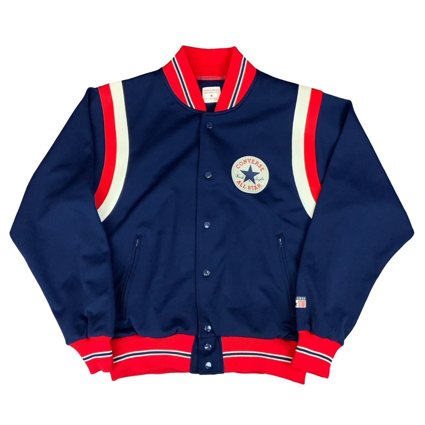 VTG 90s CONVERSE CHUCK TAYLOR BLUE RED WHITE RETRO SNAP BUTTON BOMBER JACKET XL