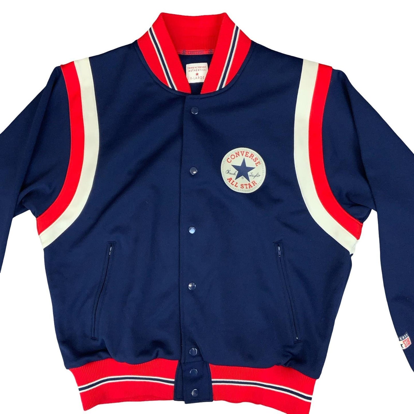VTG 90s CONVERSE CHUCK TAYLOR BLUE RED WHITE RETRO SNAP BUTTON BOMBER JACKET XL