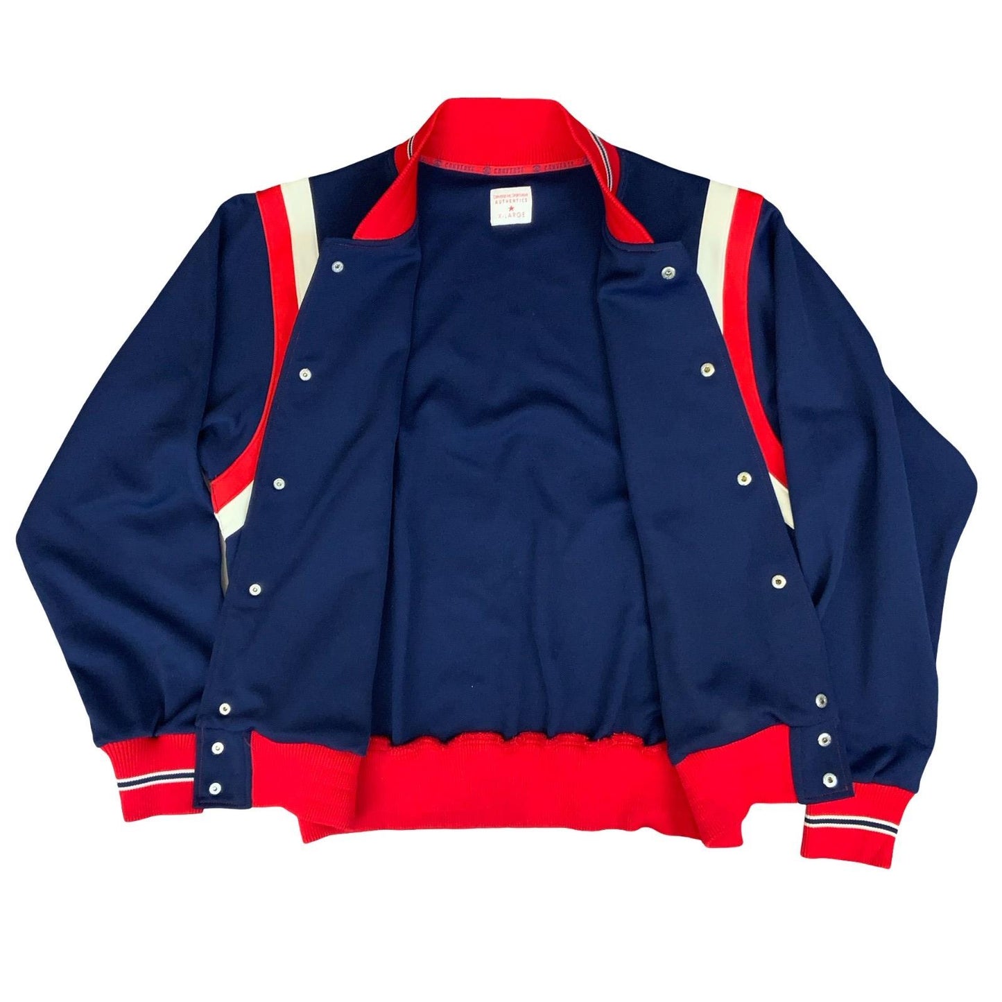 VTG 90s CONVERSE CHUCK TAYLOR BLUE RED WHITE RETRO SNAP BUTTON BOMBER JACKET XL