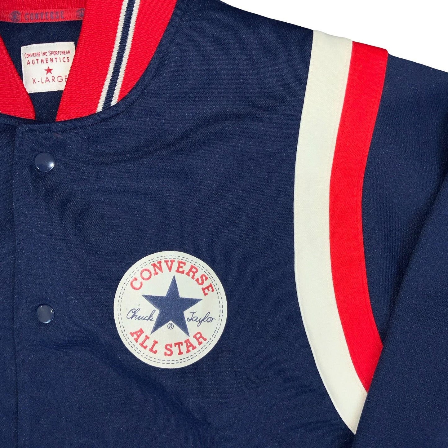 VTG 90s CONVERSE CHUCK TAYLOR BLUE RED WHITE RETRO SNAP BUTTON BOMBER JACKET XL