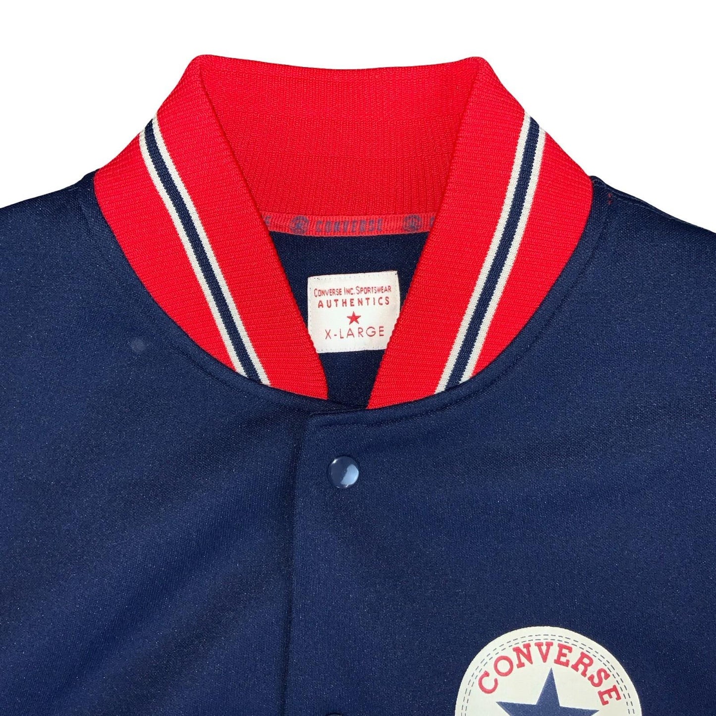 VTG 90s CONVERSE CHUCK TAYLOR BLUE RED WHITE RETRO SNAP BUTTON BOMBER JACKET XL