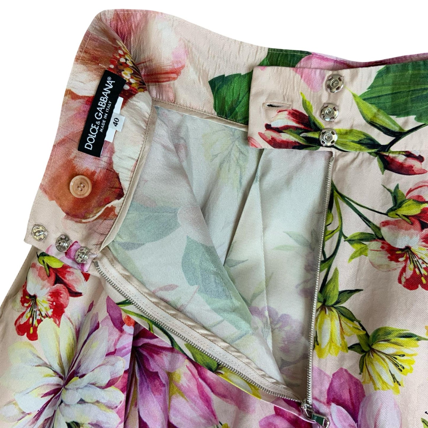 VTG DOLCE & GABANNA PINK FLORAL HIGH-WAISTED SUMMER HOLIDAY MIDI SILK SKIRT S 10
