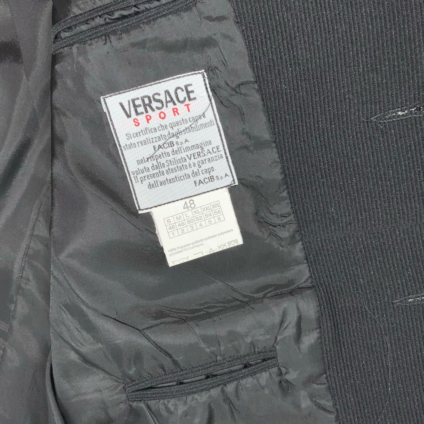 VTG 'VERSACE SPORT' BLACK RARE EMBROIDERED STAND-UP COLLAR CASUAL BLAZER LARGE