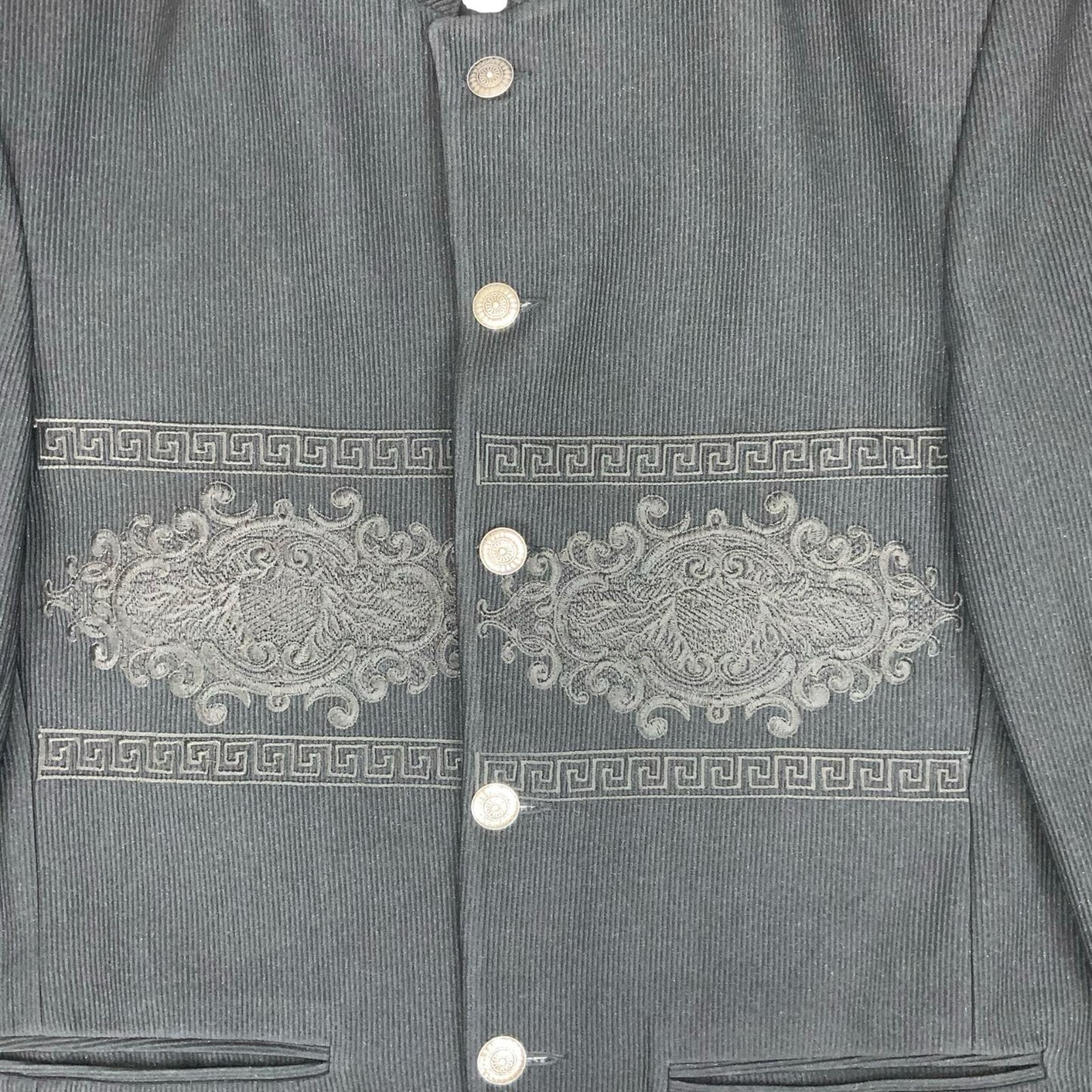VTG 'VERSACE SPORT' BLACK RARE EMBROIDERED STAND-UP COLLAR CASUAL BLAZER LARGE
