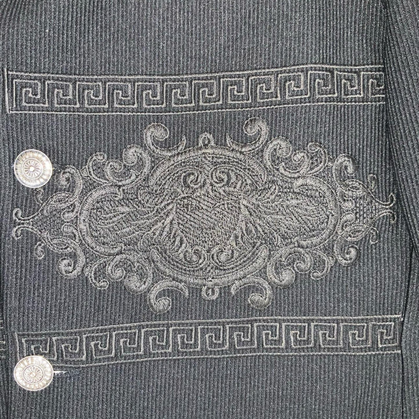 VTG 'VERSACE SPORT' BLACK RARE EMBROIDERED STAND-UP COLLAR CASUAL BLAZER LARGE