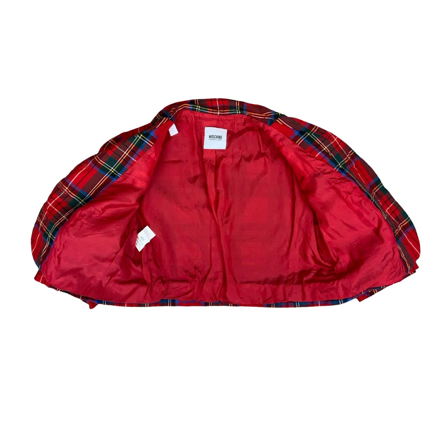 'MOSCHINO' CHEAP & CHIC 2012 RED BLUE TARTAN CROPPED UNIQUE PUNK JACKET SMALL 10
