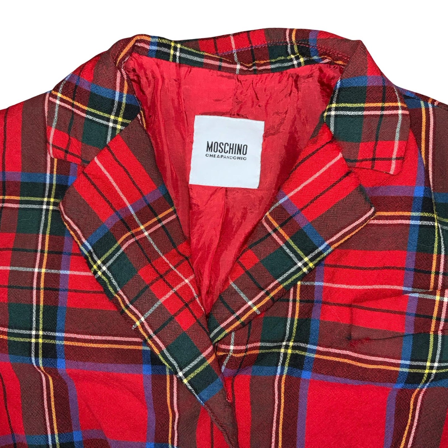 'MOSCHINO' CHEAP & CHIC 2012 RED BLUE TARTAN CROPPED UNIQUE PUNK JACKET SMALL 10