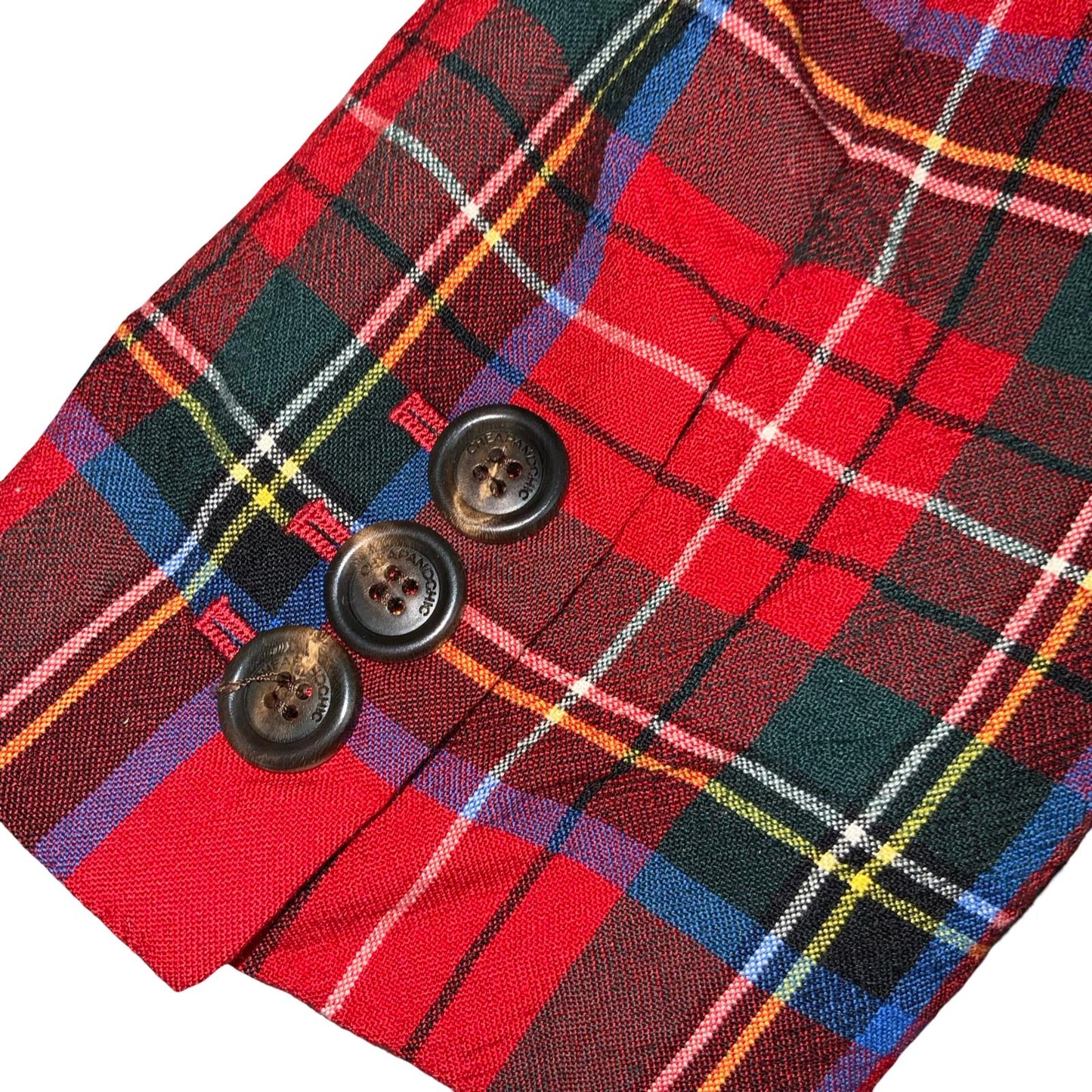 'MOSCHINO' CHEAP & CHIC 2012 RED BLUE TARTAN CROPPED UNIQUE PUNK JACKET SMALL 10