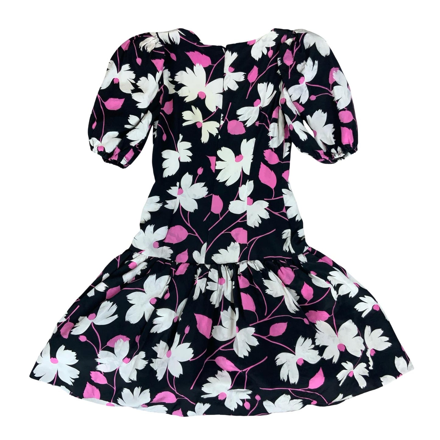 VTG 80s 'OSCAR DE LA RENTA' WHITE PINK FLORAL PUFF SLEEVE DROP WAIST DRESS S 10
